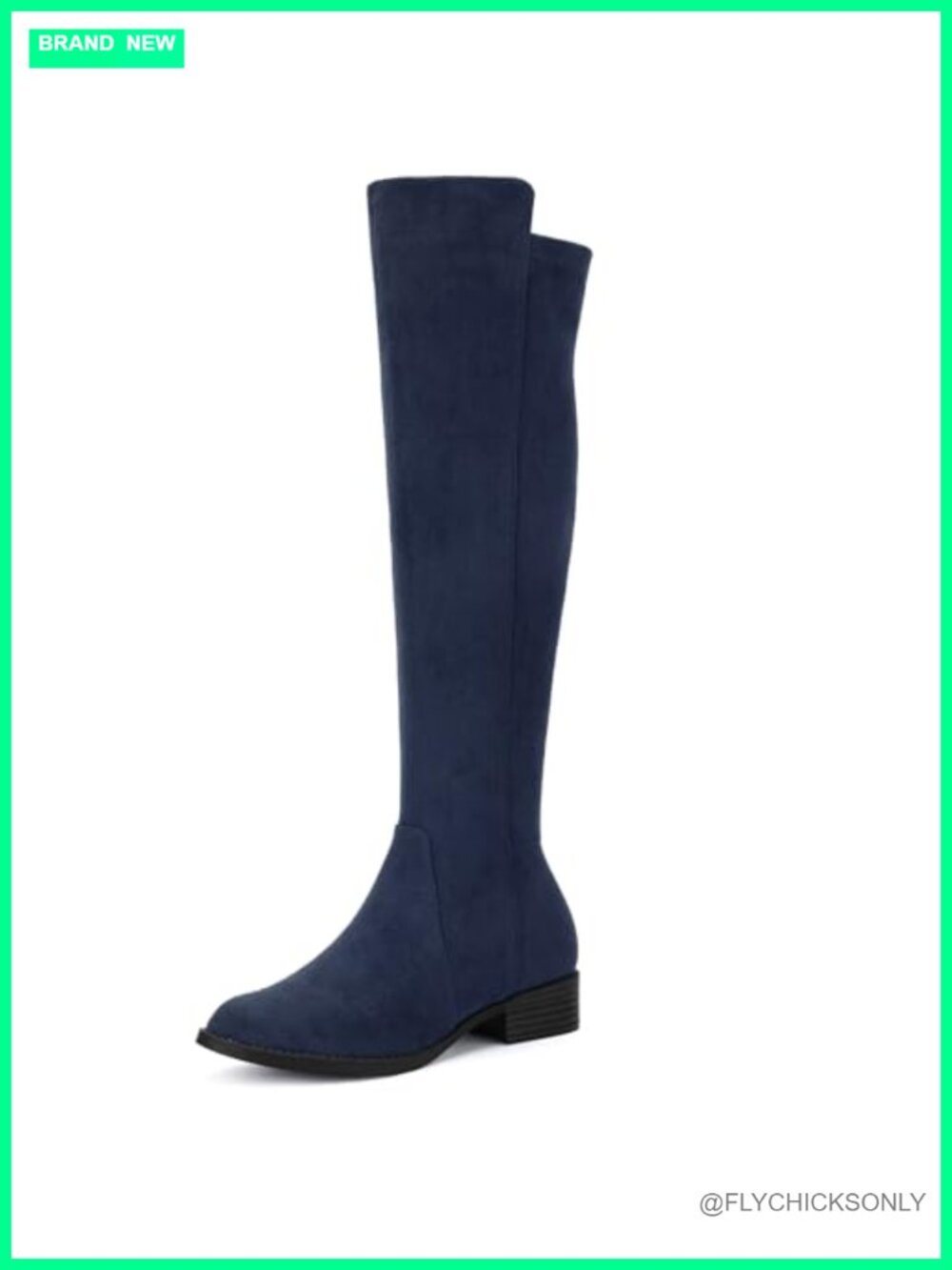 Faux Suede Knee High Boots Chunky Block Heel Side Zipper Round Toe